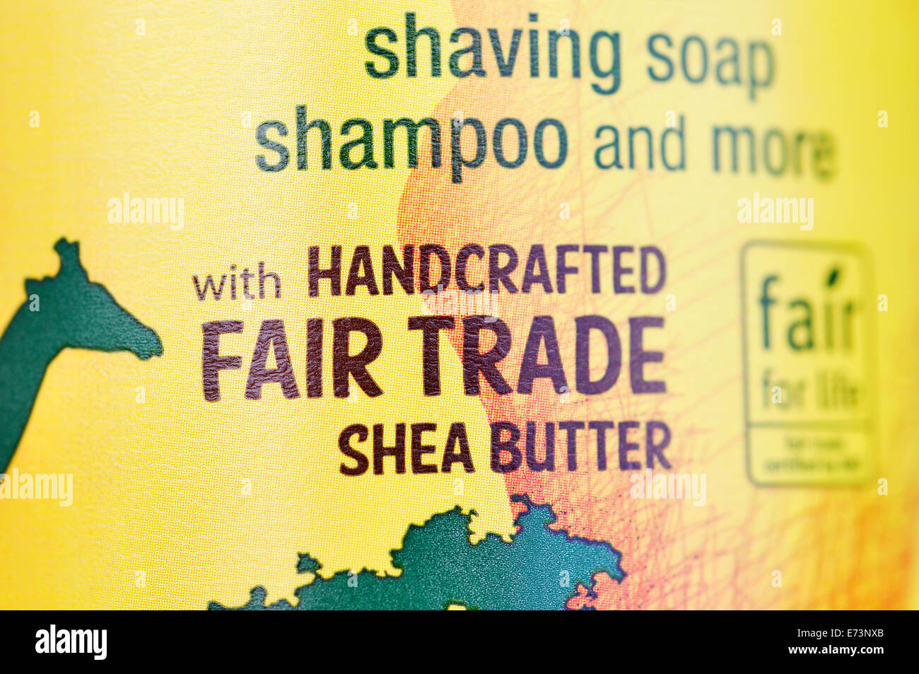 Signe du commerce équitable sur le karité savon liquide Banque D'Images