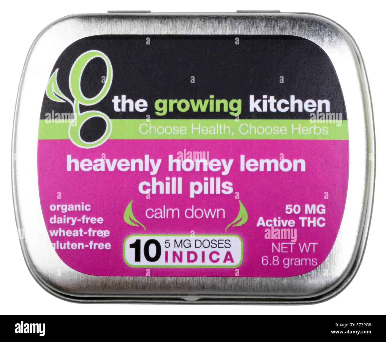 'Tin de citron miel céleste Chill Pills' une forme de la marijuana légale de la comestibles Cuisine à Boulder CO Banque D'Images