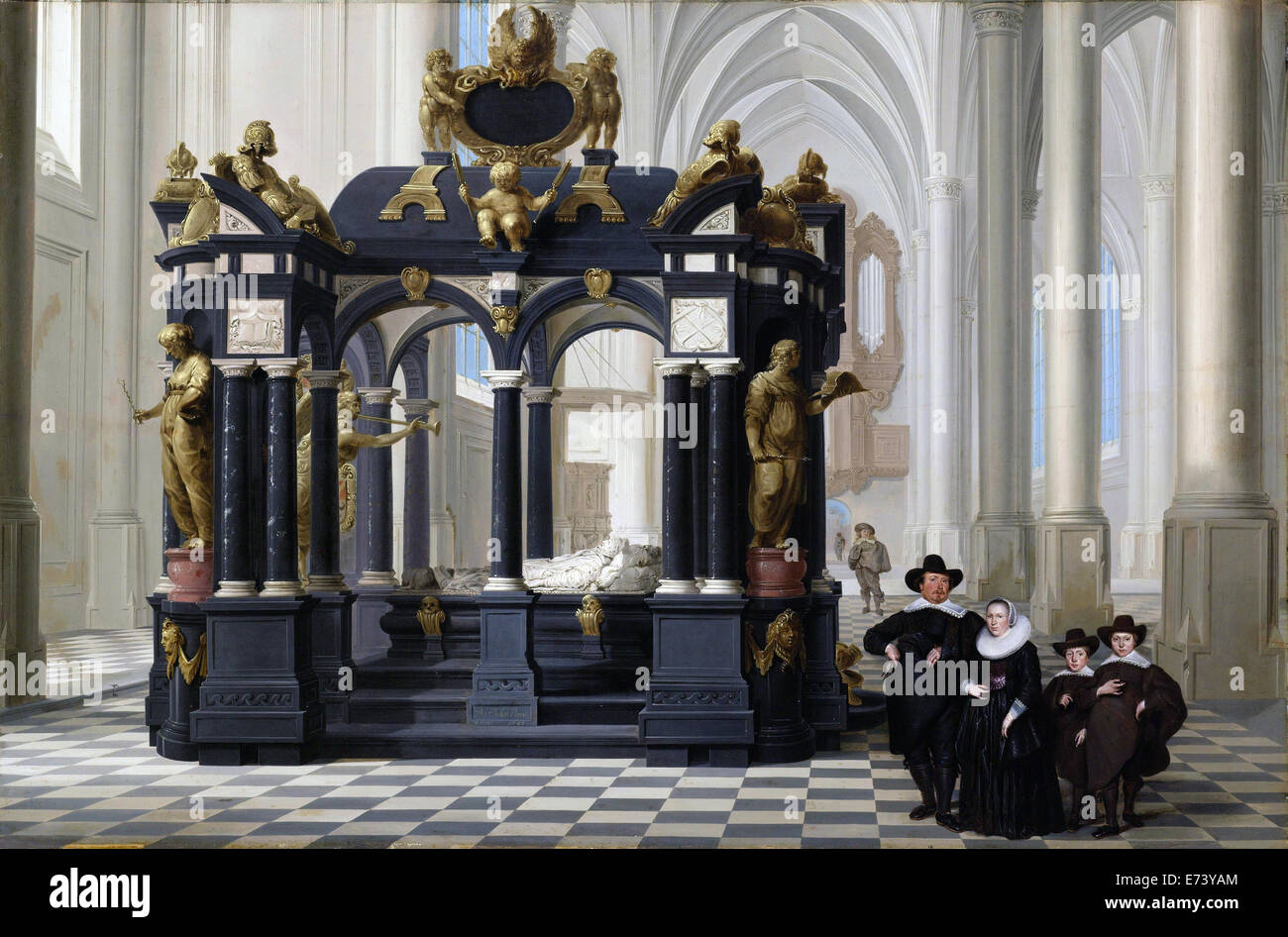 Famille près du Tombeau du Prince William I dans la Nieuwe Kerk, Delft - par Dirck van Delen, 1645 Banque D'Images