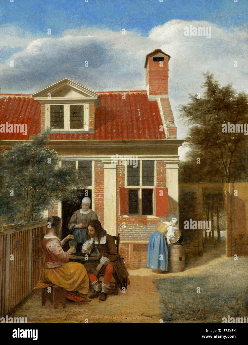 Les chiffres d'une cour derrière une maison - par Pieter de Hooch, 1663 - 1665 Banque D'Images