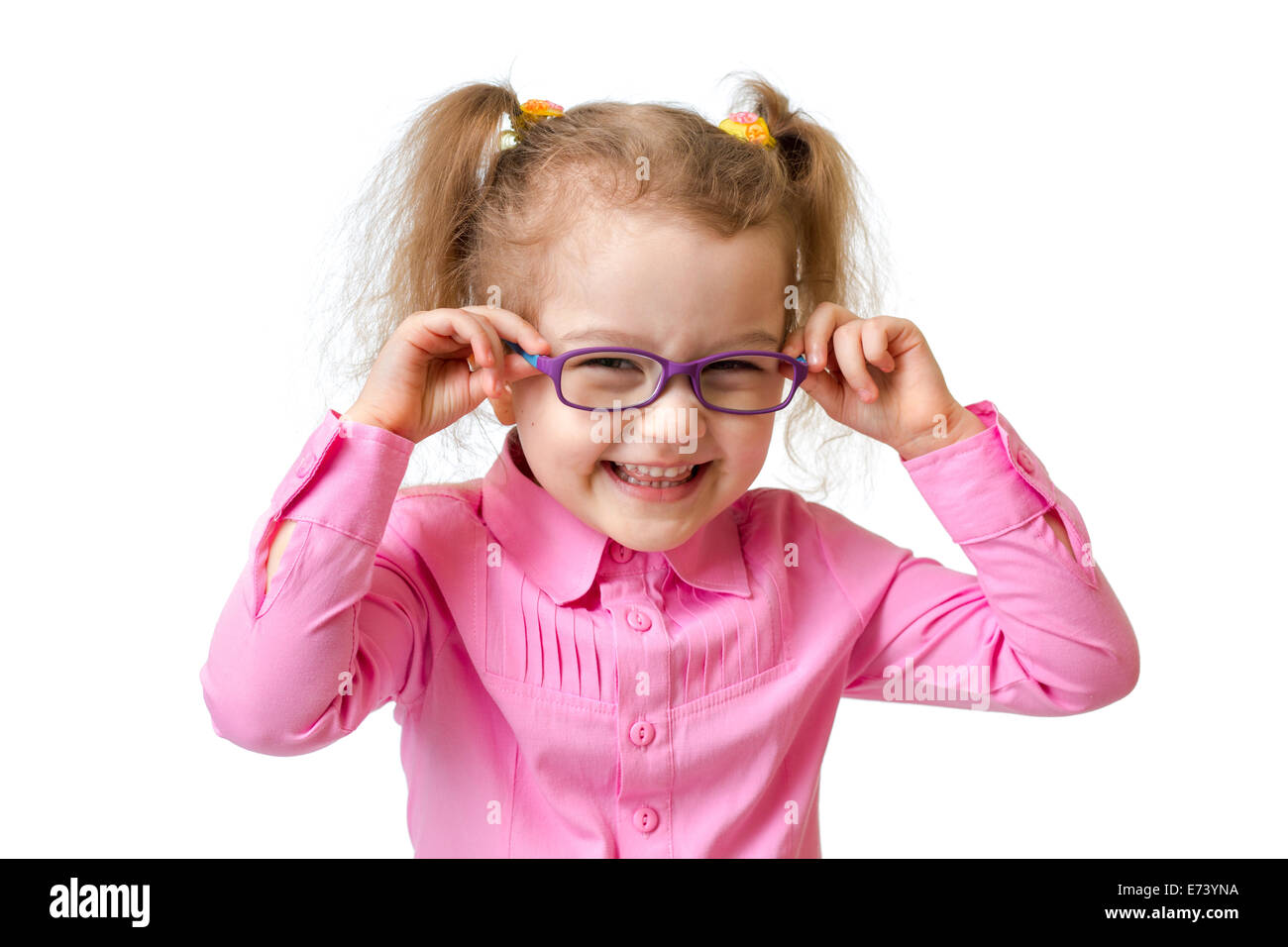 Funny happy girl in glasses isolated on white Banque D'Images