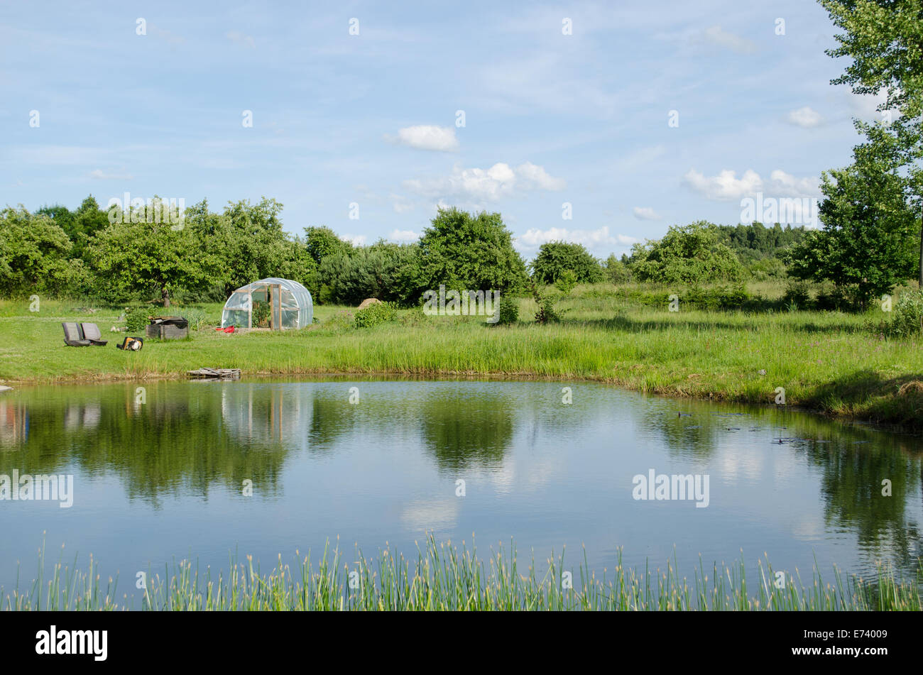 Grand Étang de village et les émissions de l'été nature Banque D'Images