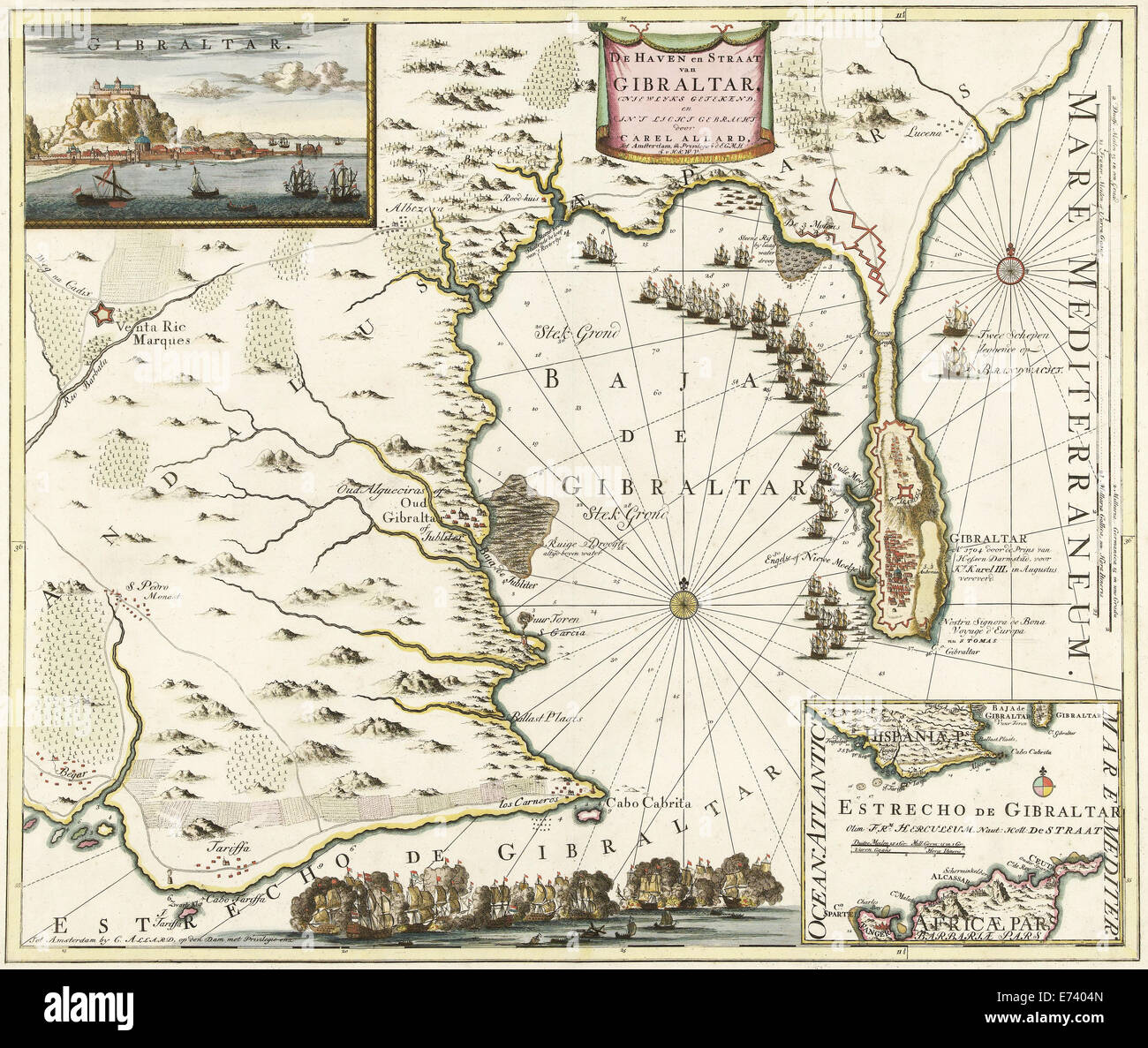 Carte Gibraltar, 1704 Banque D'Images