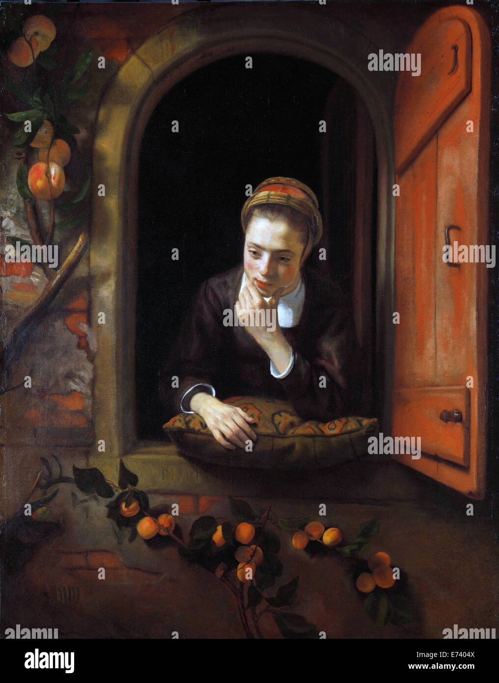 Jeune fille à la fenêtre, connu sous le nom de "Pensive" - par Nicolaes MAES, 1650 - 1660 Banque D'Images