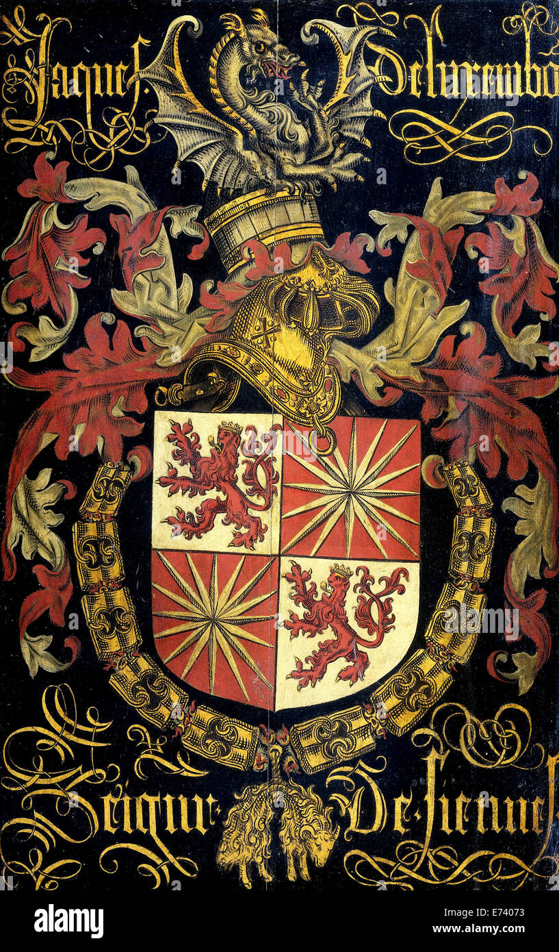 Hatchment de Jacob Luxembourg (1400's), seigneur de Fiennes - attribué à Pierre Coustain, 1481 Banque D'Images