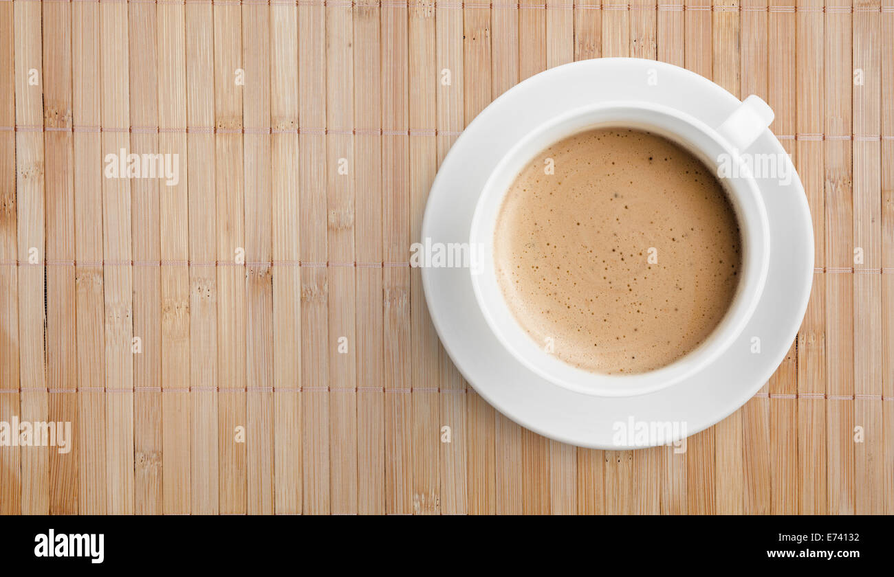 Tasse à café sur table en bois Vue de dessus Banque D'Images