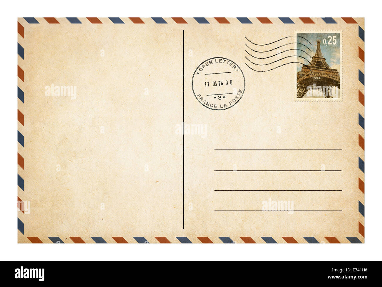 Old style carte postale ou enveloppe avec timbre-poste isolé Banque D'Images