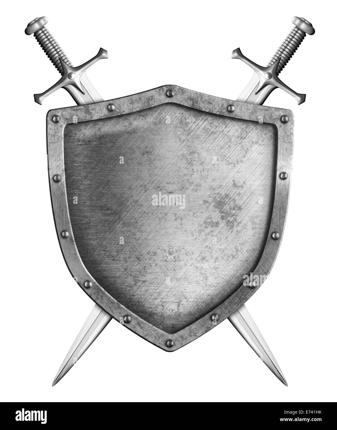 Bouclier Médiéval avec deux épées isolated on white Banque D'Images