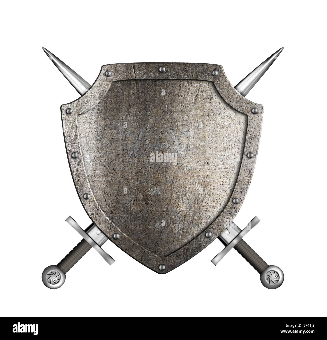 Protection métallique chevalier avec épées croisées isolated on white Banque D'Images