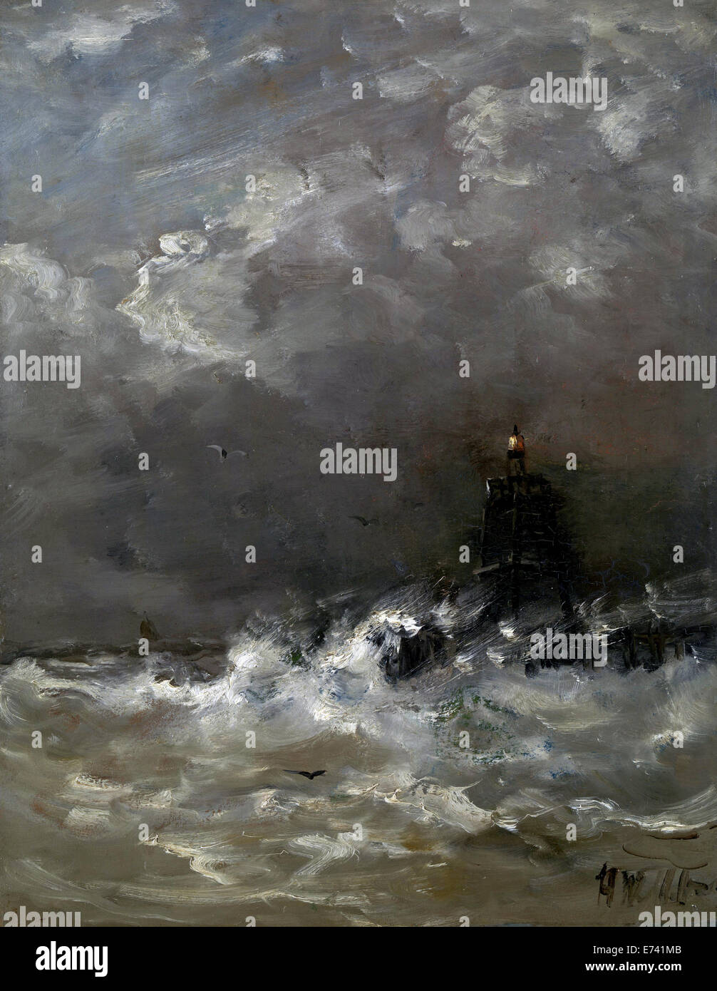 Phare dans les vagues déferlantes - par Hendrik Willem Mesdag, 1900 - 1907 Banque D'Images