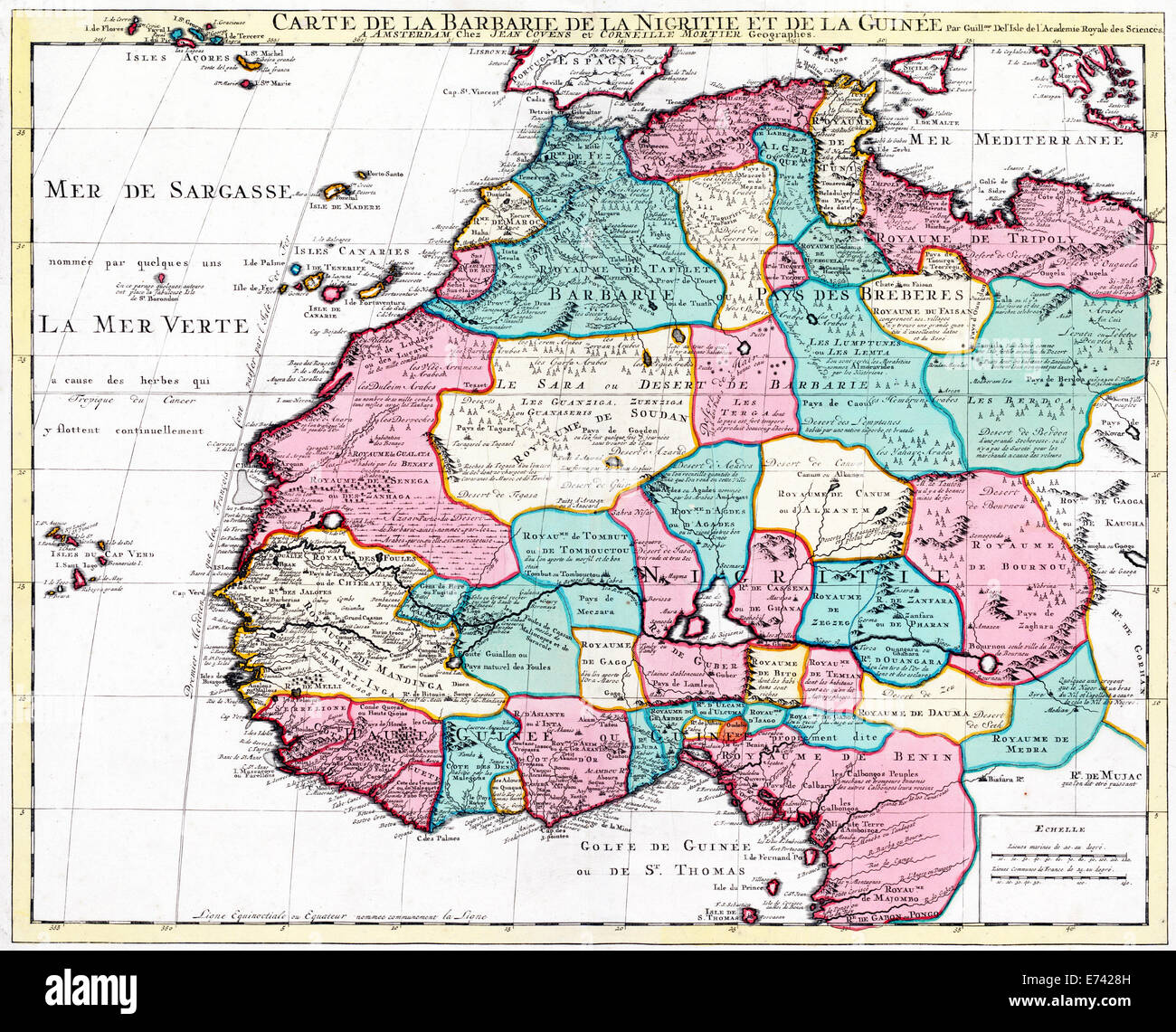 Carte de l'Afrique de l'Ouest - Guillaume Delisle, Johannes Cornelis Covens et Mortier, 1730 Banque D'Images