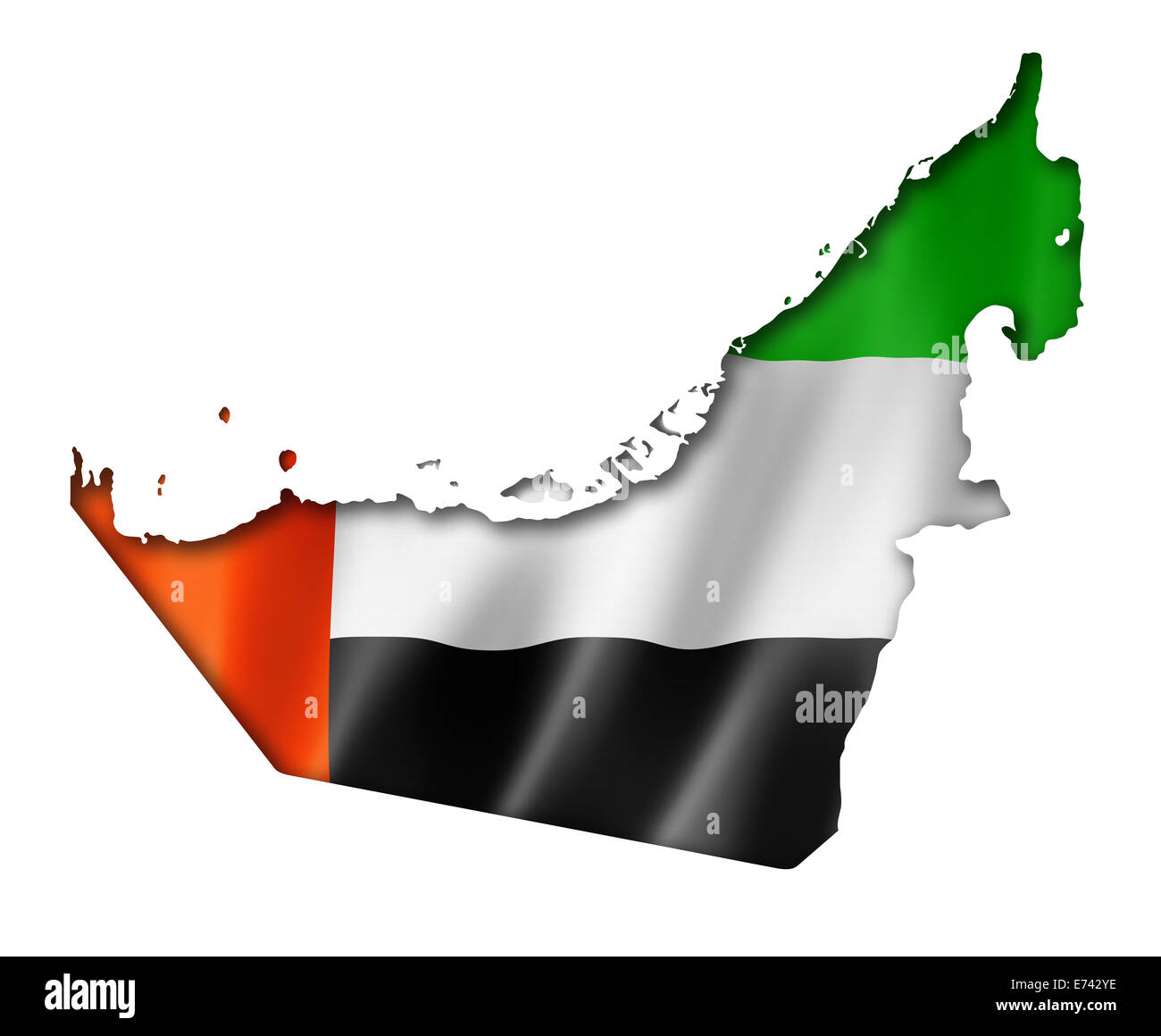 Emirats Arabes Unis carte drapeau, rendu en trois dimensions, isolated on white Banque D'Images