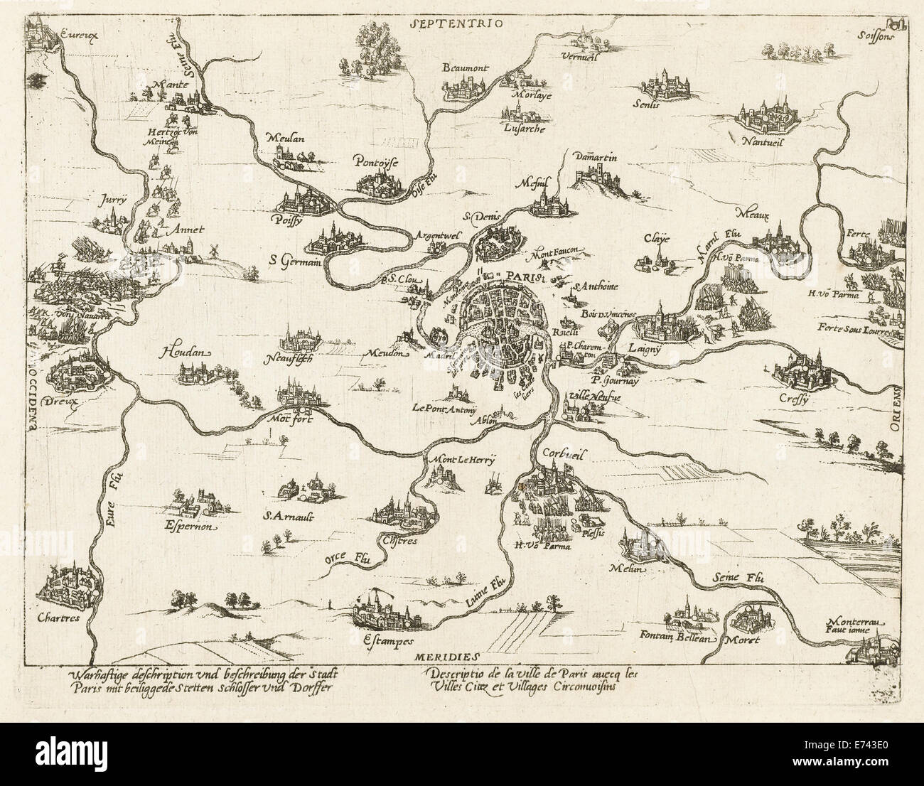 Plan de Paris - par Frans Hogenberg, 1590 - 1592 Banque D'Images