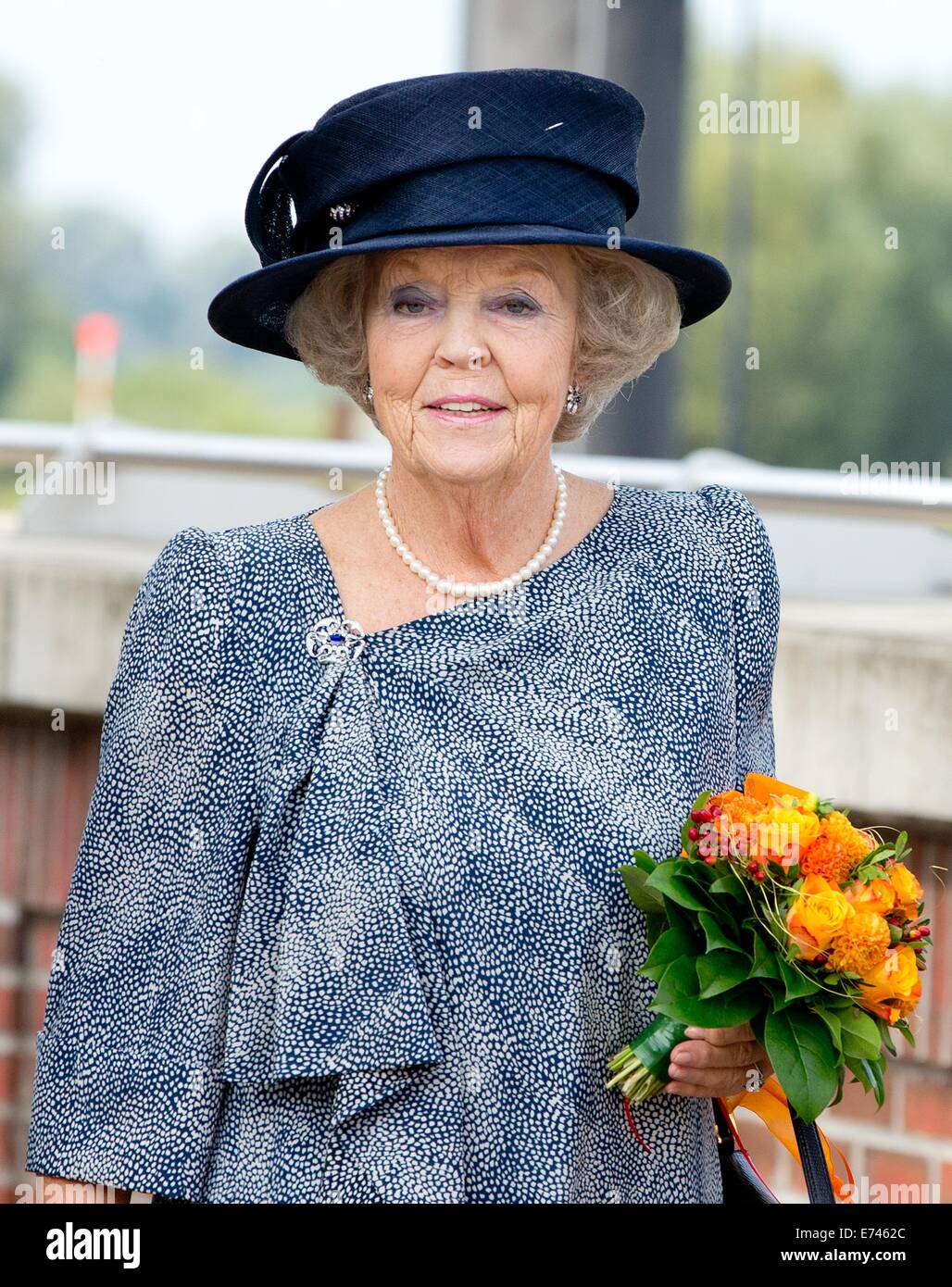 Hitzacker, Allemagne. 12Th Mar, 2014. La princesse Beatrix des Pays-Bas ouvre le Prinz-Claus-promenade à Hitzacker, Allemagne, 5 septembre 2014. Sur la promenade la princesse visite le système de sécurité de l'eau élevé que le peuple de Hitzacker protège contre les hautes eaux du fleuve Jeetzel. La princesse ouvre la promenade par dévoiler une plaque. Le Prince Claus, mari de la princesse Beatrix, est né à Düsseldorf en 1926. La princesse Beatrix visité Amsterdam avec le Prince Claus après leur engagement en 1965. Photo : Patrick van Katwijk - ATTENTION ! Pas de fil - SERVICE/dpa/Alamy Live News Banque D'Images