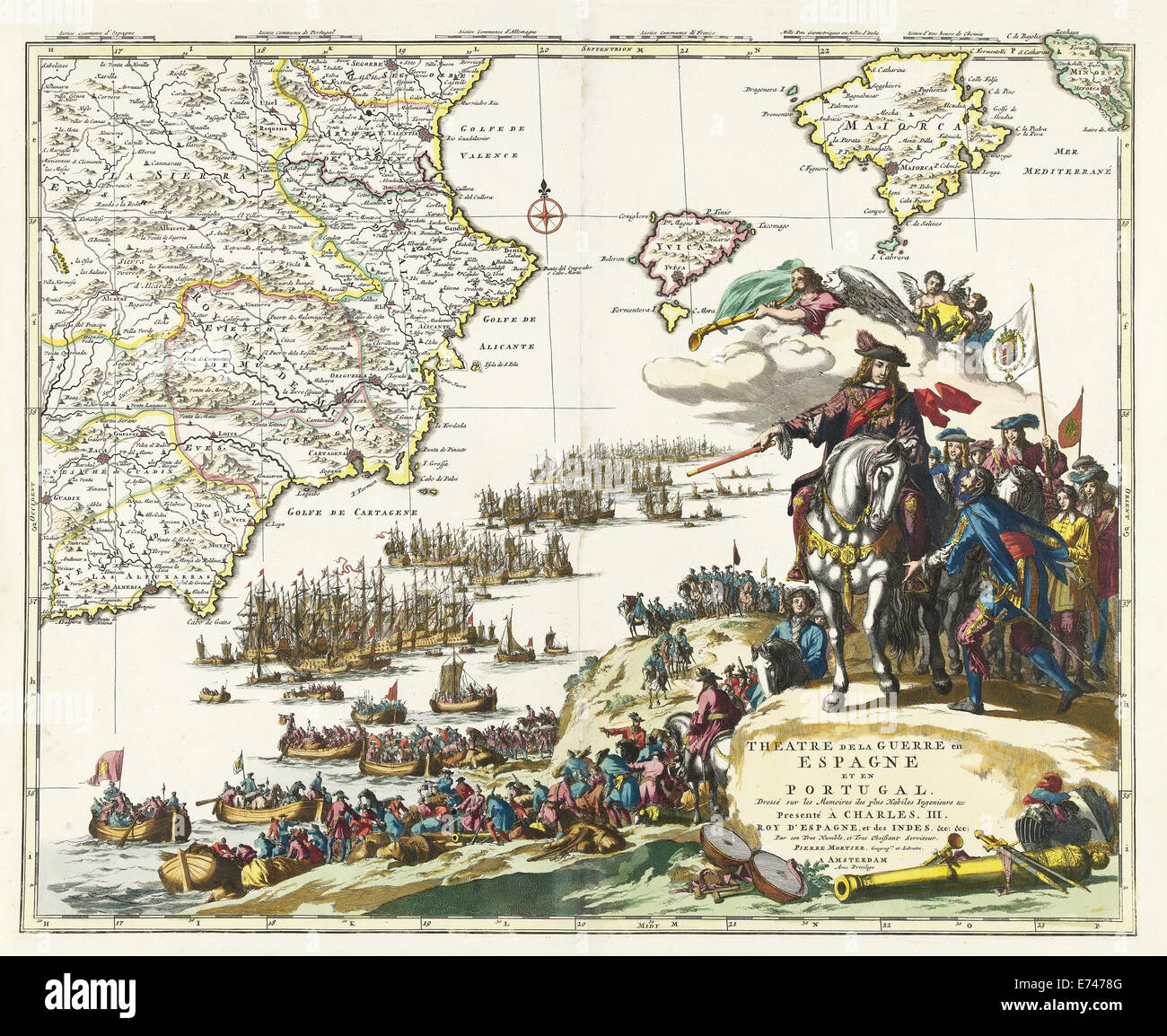 L'Espagne et Portugal site - par Jan Luyken et Pieter Mortier, 1703 Banque D'Images