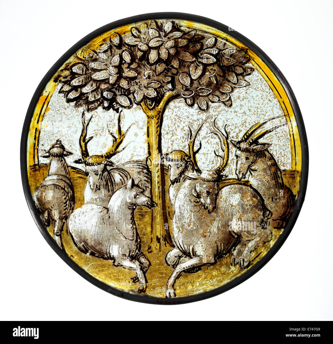 Vitraux ls scène pastorale avec cocarde, 1475 Banque D'Images