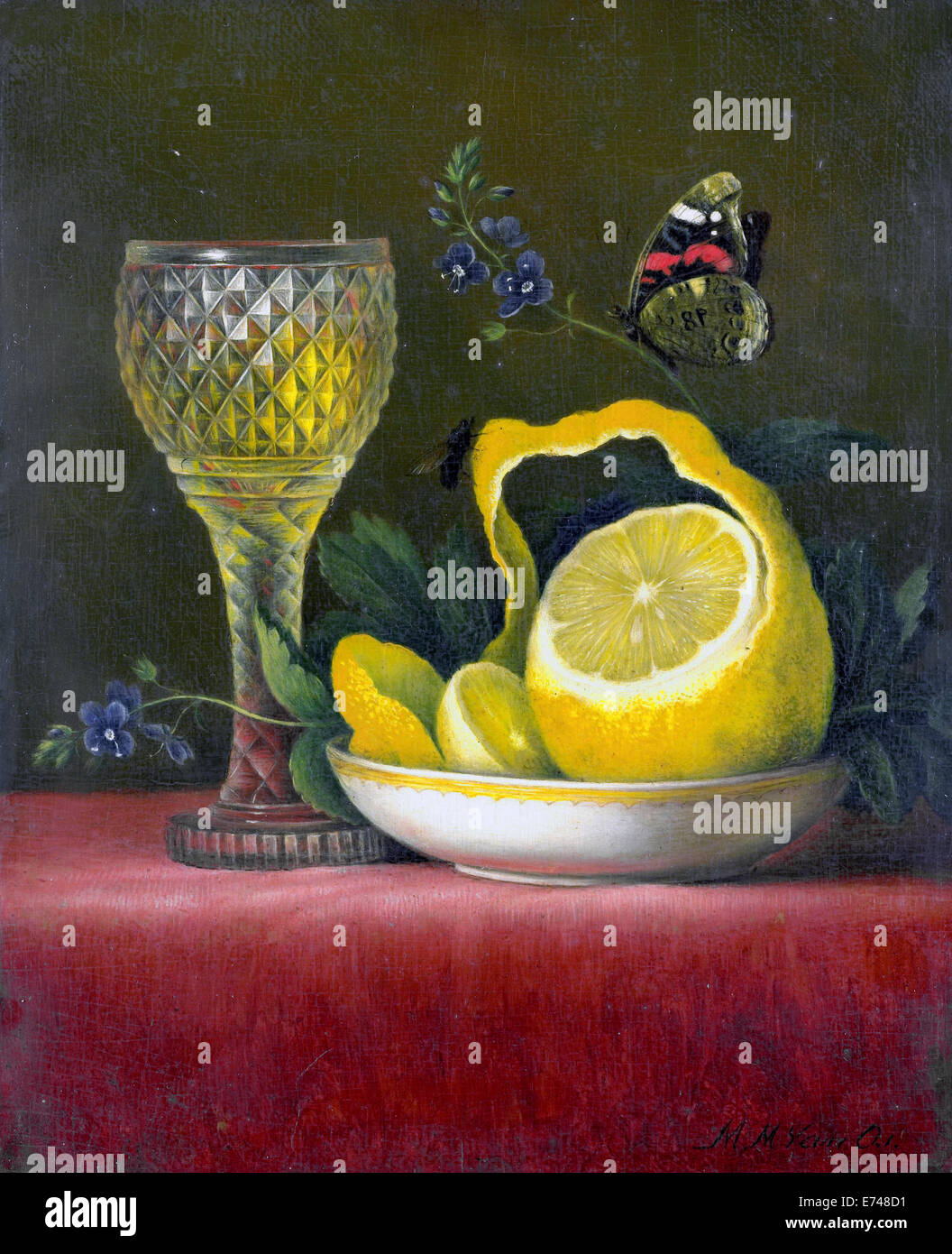 Nature morte au citron et couper le verre - par Maria Margaretha van Os, 1823 - 1826 Banque D'Images
