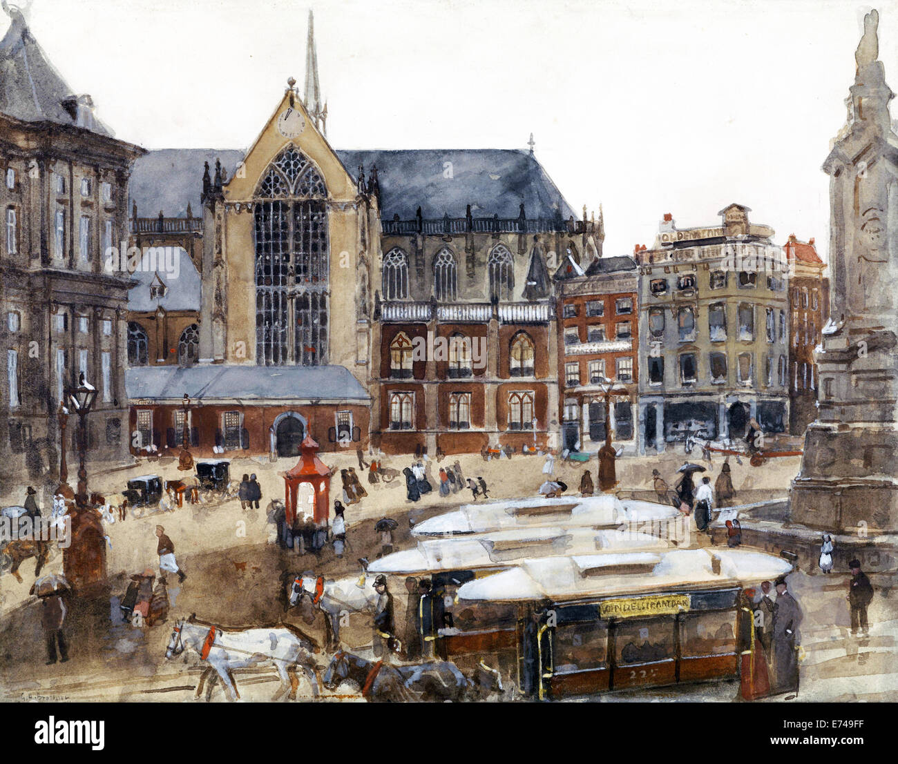 La Place du Dam à Amsterdam - par George Hendrik Breitner, 1895 - 1898 Banque D'Images