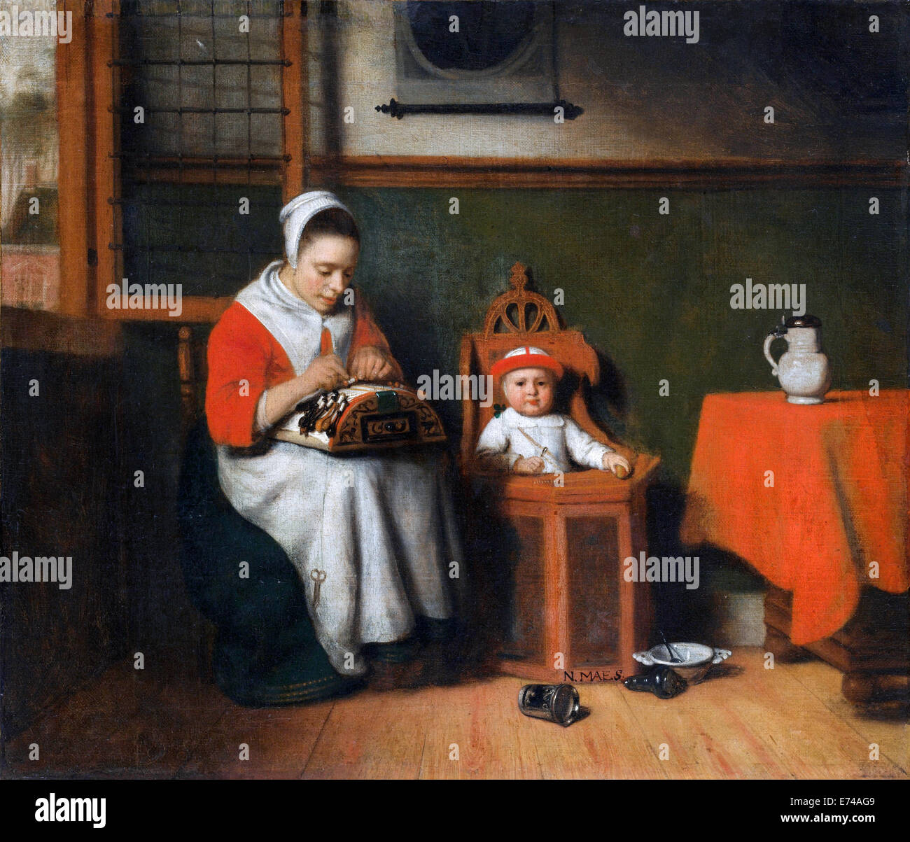 La Dentellière - par Nicolaes MAES, 1656 Banque D'Images