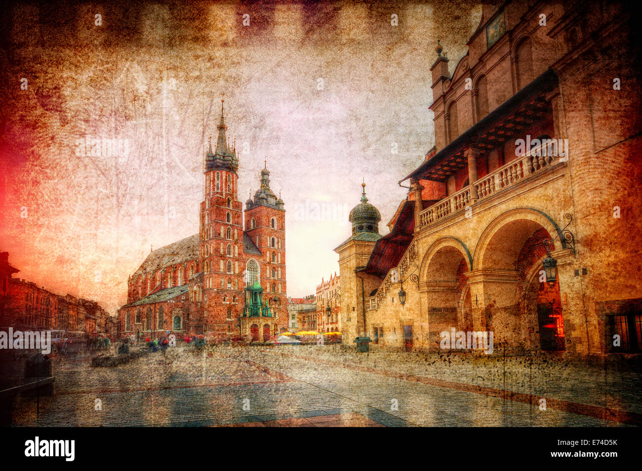 La vieille ville de Cracovie au style rétro. Banque D'Images
