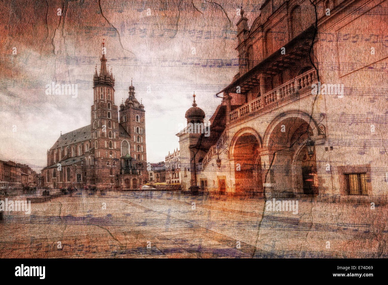 La vieille ville de Cracovie au style rétro. Banque D'Images
