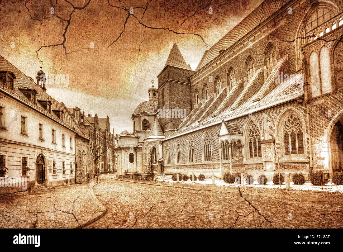 Les rues de l'île de la cathédrale en style retro Wroclaw, Pologne. Banque D'Images