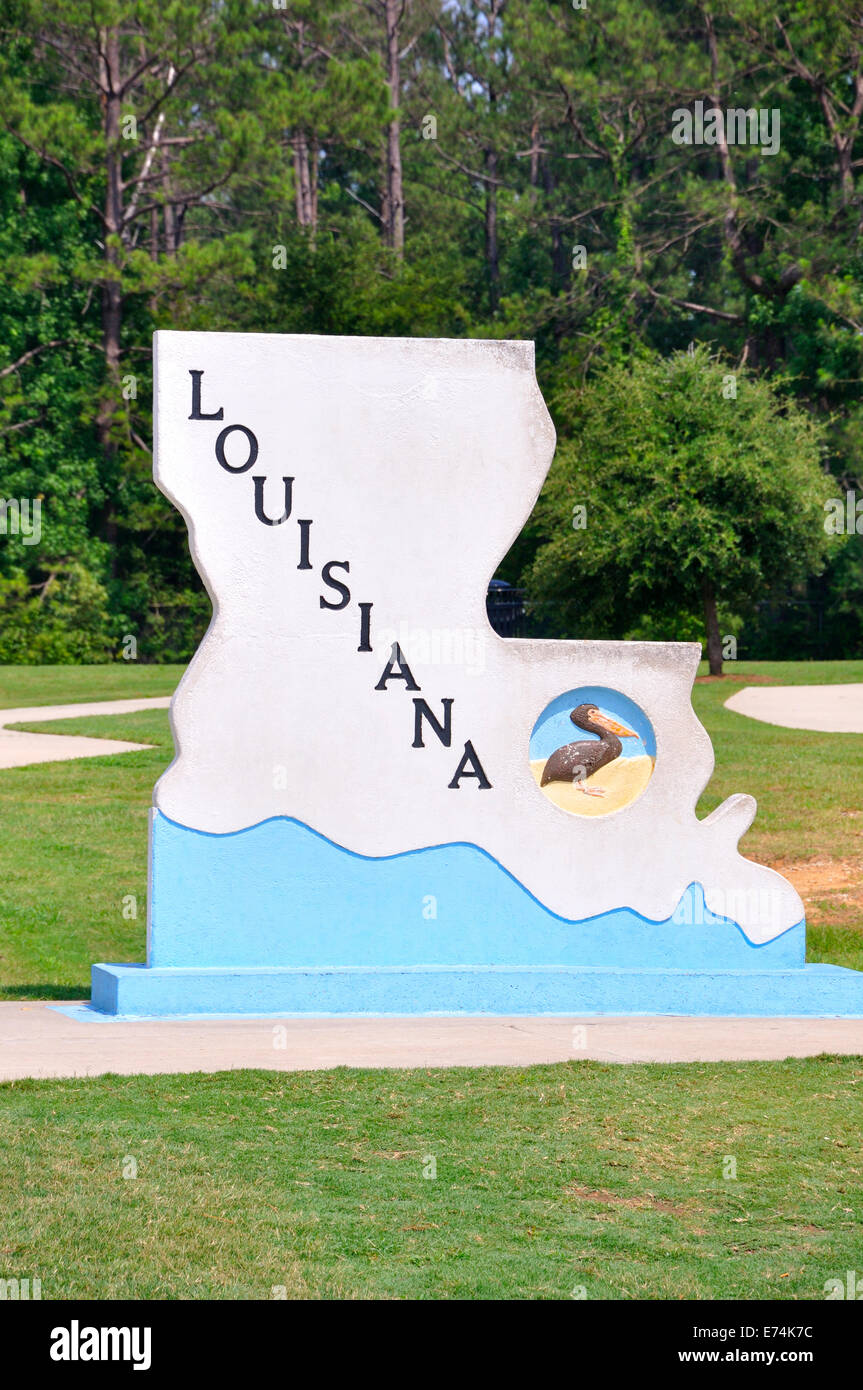 Panneau de bienvenue de l'état de la Louisiane sur les frontières nationales, USA Banque D'Images