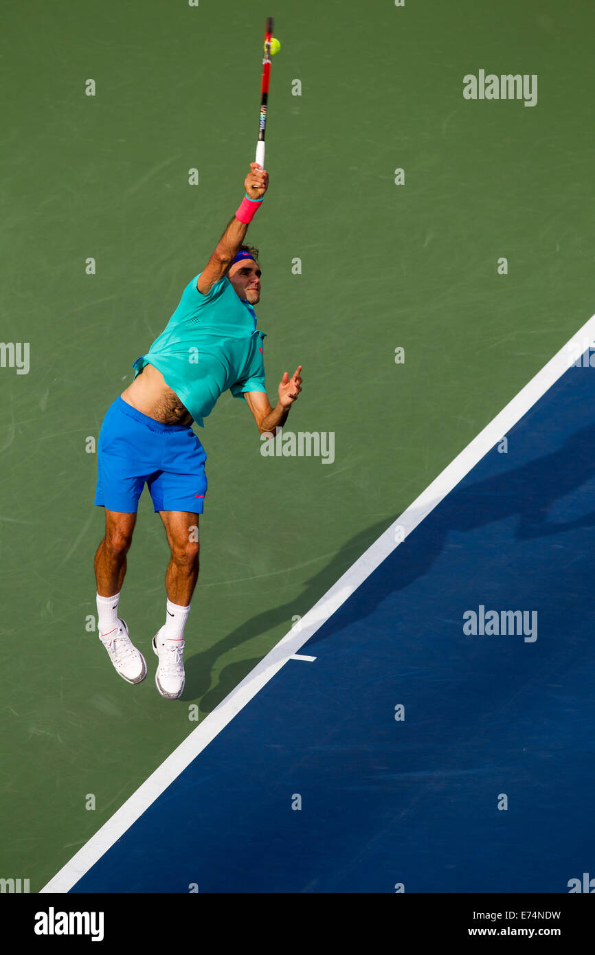 New York, États-Unis. Sep 6, 2014. Roger Federer (SUI) a été défait par Marin Cilic (CRO) Demi-finale chez les hommes. Credit : PCN Photography/Alamy Live News Banque D'Images