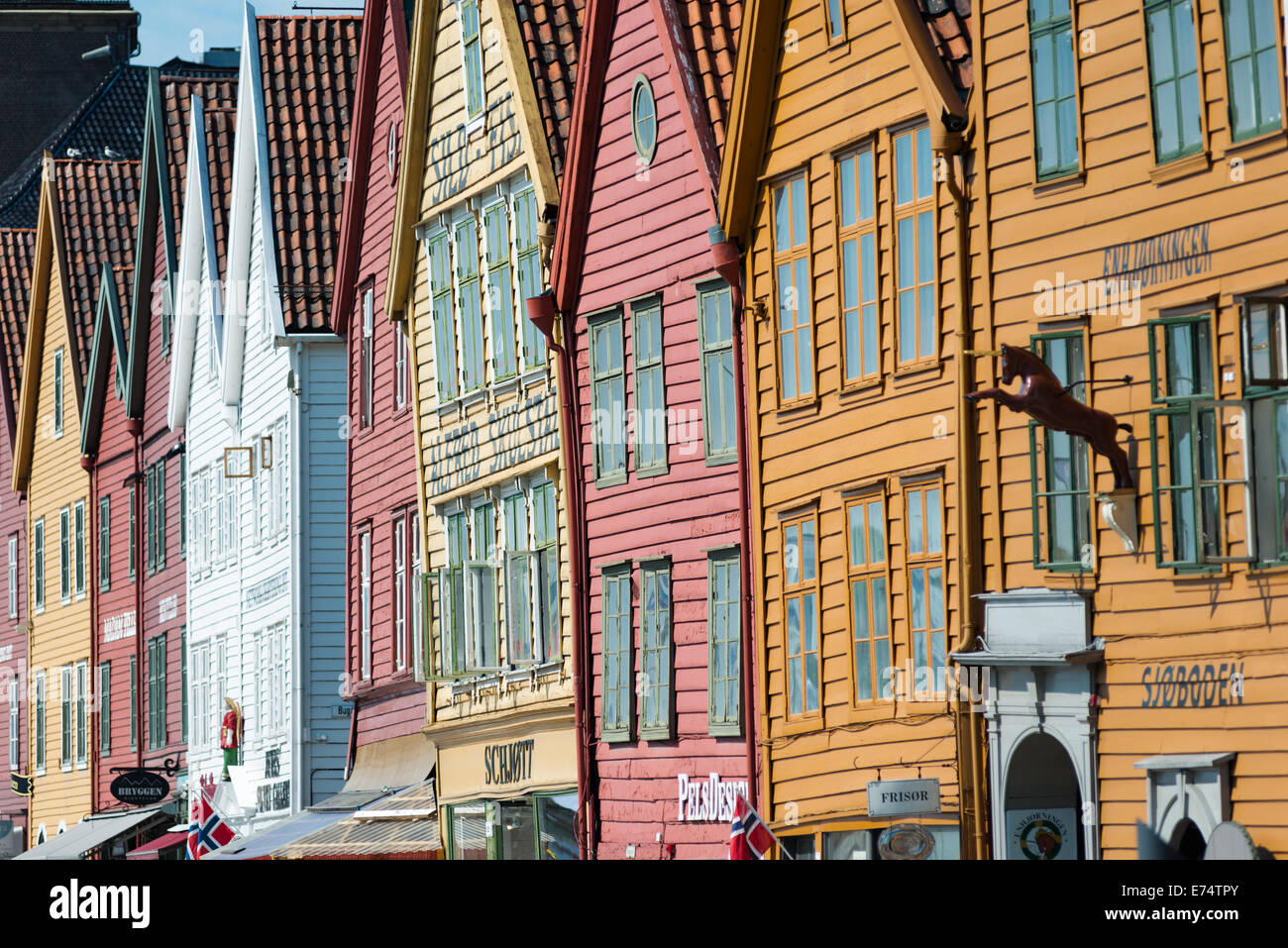 Tyske Bryggen maisons en bois, Bergen, Hordaland, Norvège, Scandinavie. Banque D'Images