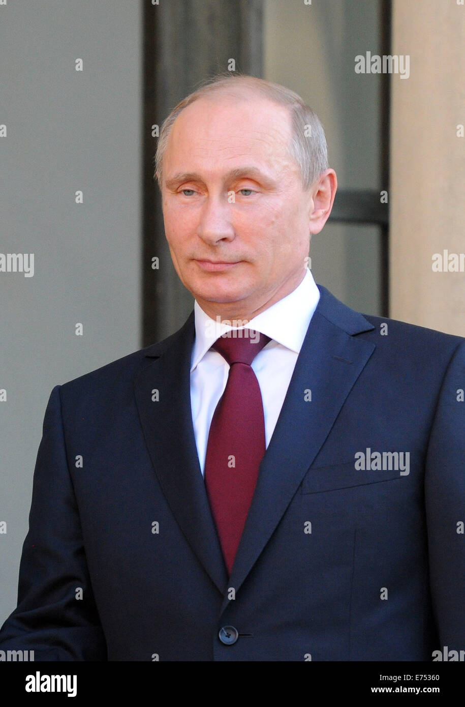 Portrait du président russe Vladimir Poutine, en photo au cours de sa visite officielle en France pour le D-Day 2014 commémorations. Banque D'Images