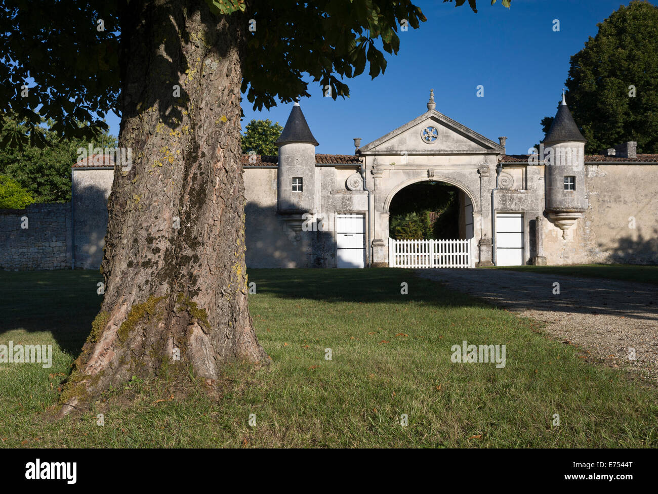 Portail d'un château dans la région de Cognac, Charente, France Banque D'Images