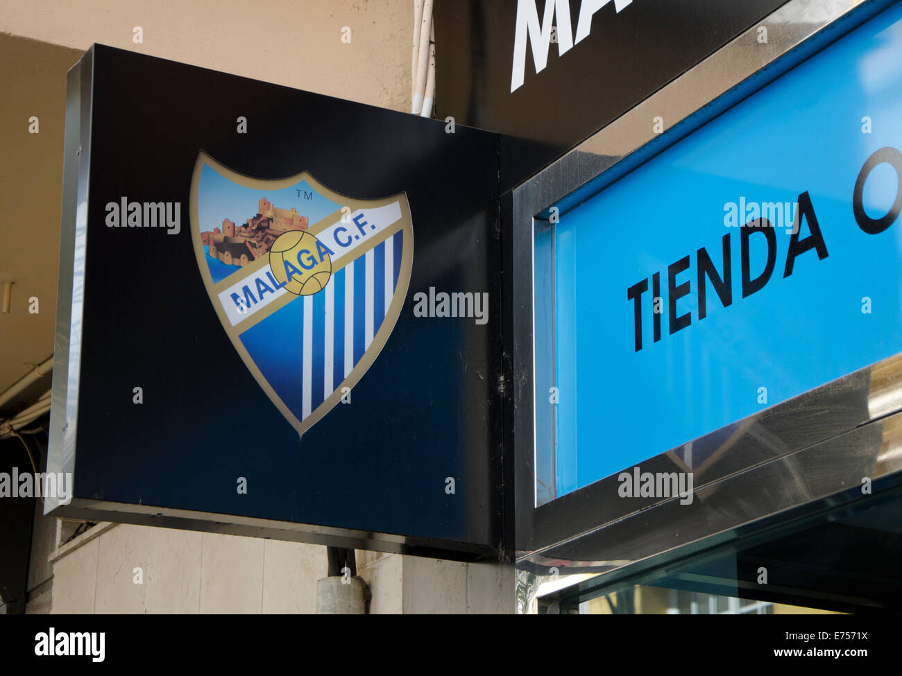 Boutique officielle d'inscription Club de Málaga, Málaga, l'équipe de soccer football club, de l'Espagne. Banque D'Images