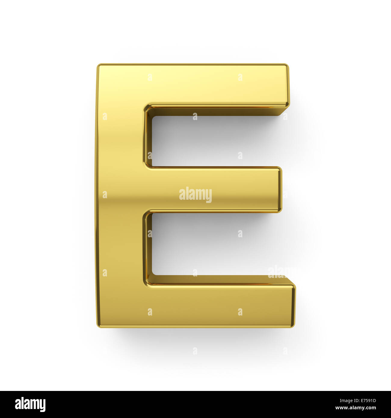 3D render of golden lettre alphabet simbol - E. isolé sur fond blanc ...