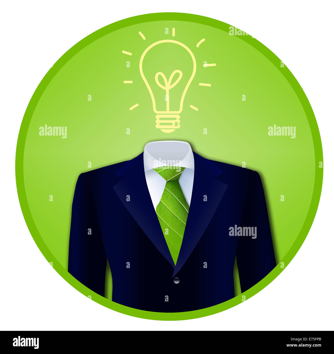 Idée d'entreprise verte représenté par un costume, cravate faite de feuilles et que la lampe de tête. Banque D'Images