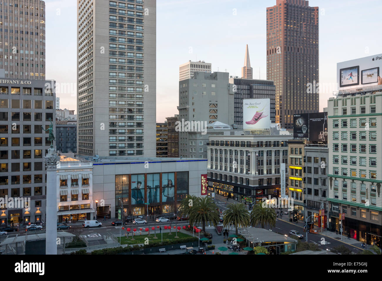 La fin de l'après-midi dans la région de Union Square, San Francisco, CA Banque D'Images