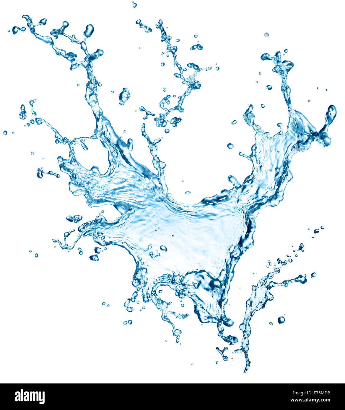 Blue Water Splash isolé sur fond blanc Banque D'Images
