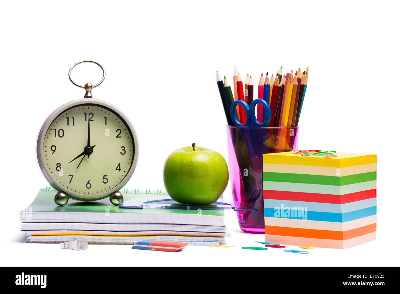 24 élèves avec des livres et des fournitures Banque D'Images