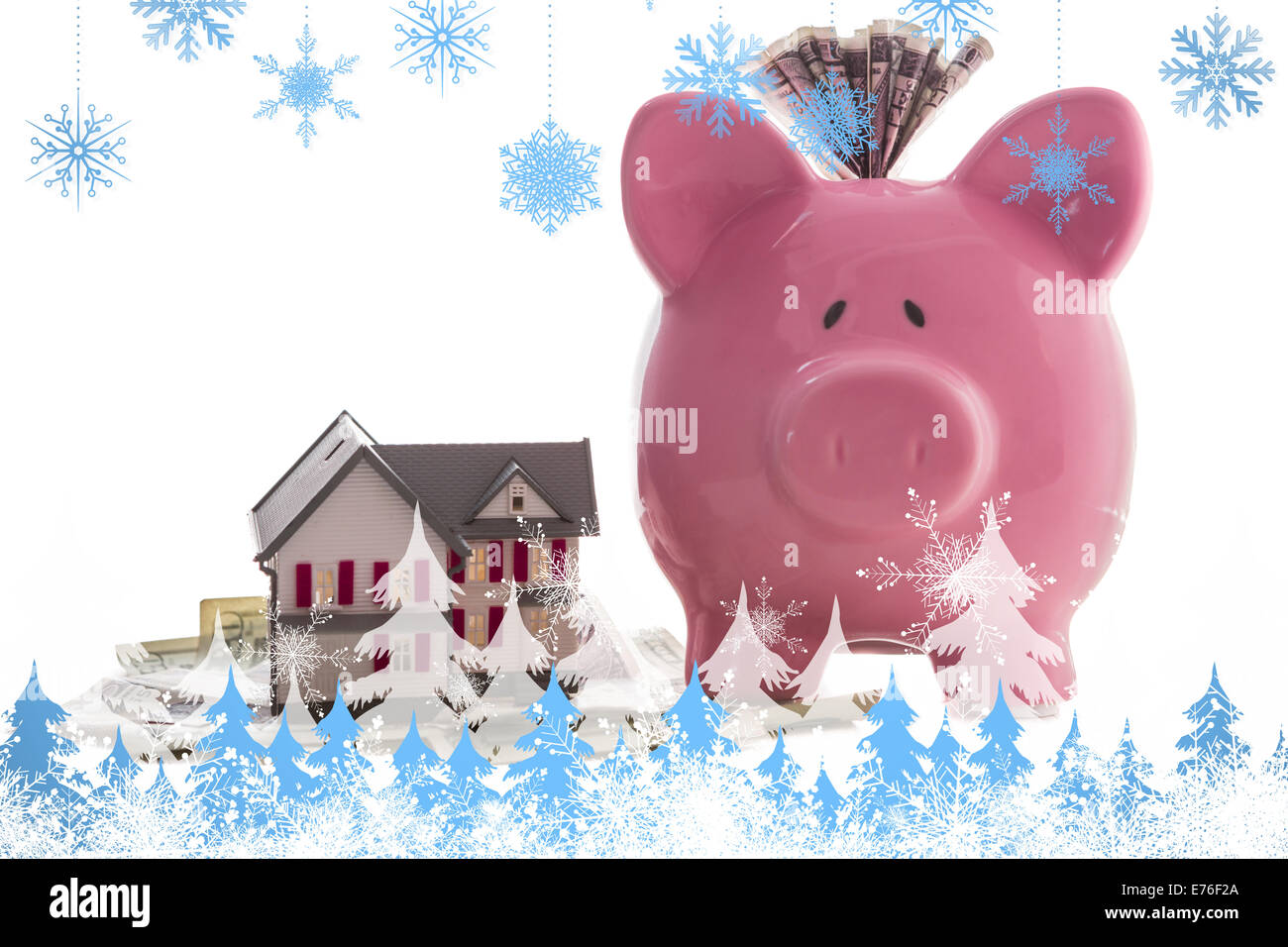 Image composite de flocons de neige et de sapins Banque D'Images