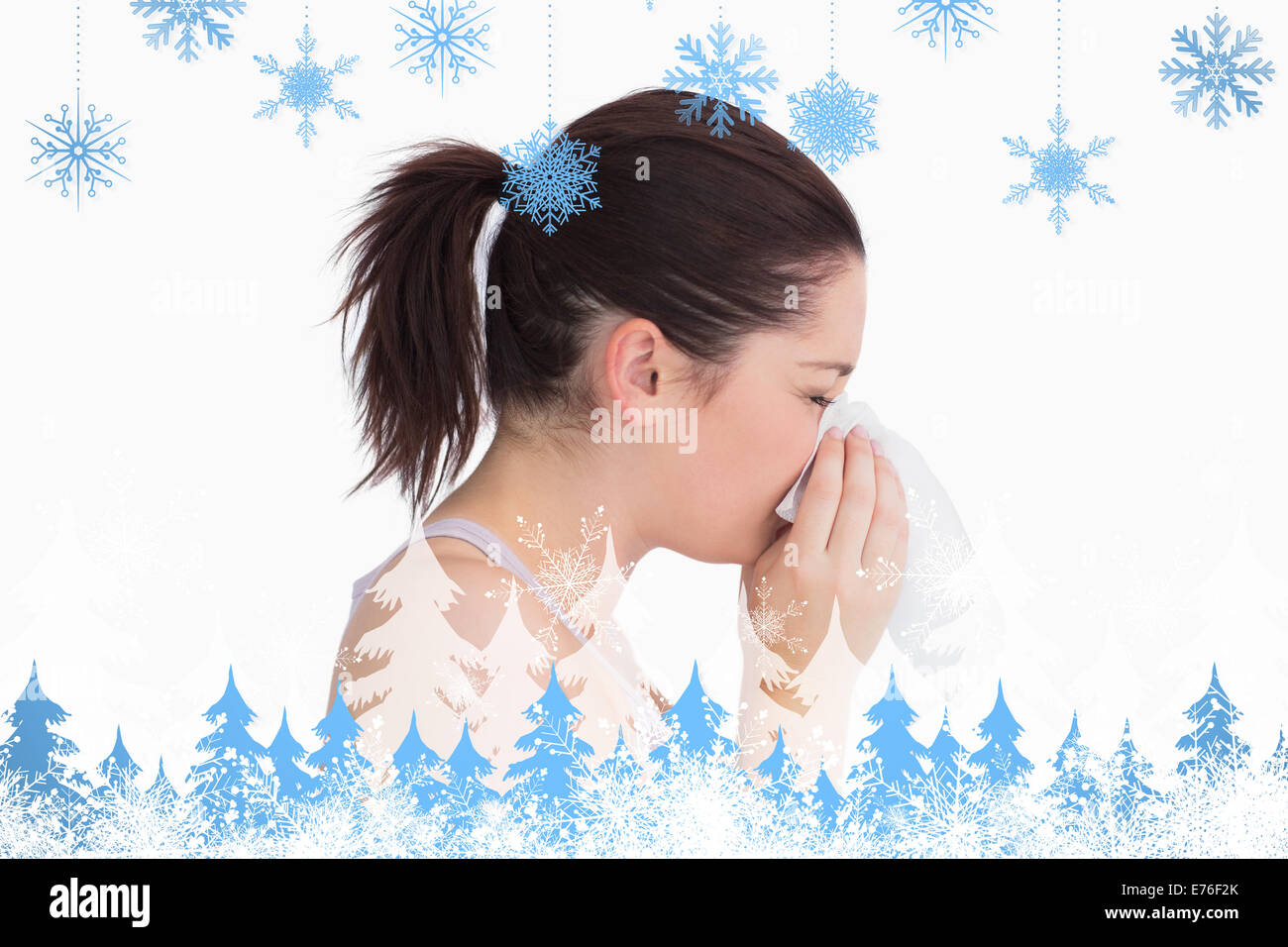 Image composite de femme malade s'être mouché le nez Banque D'Images