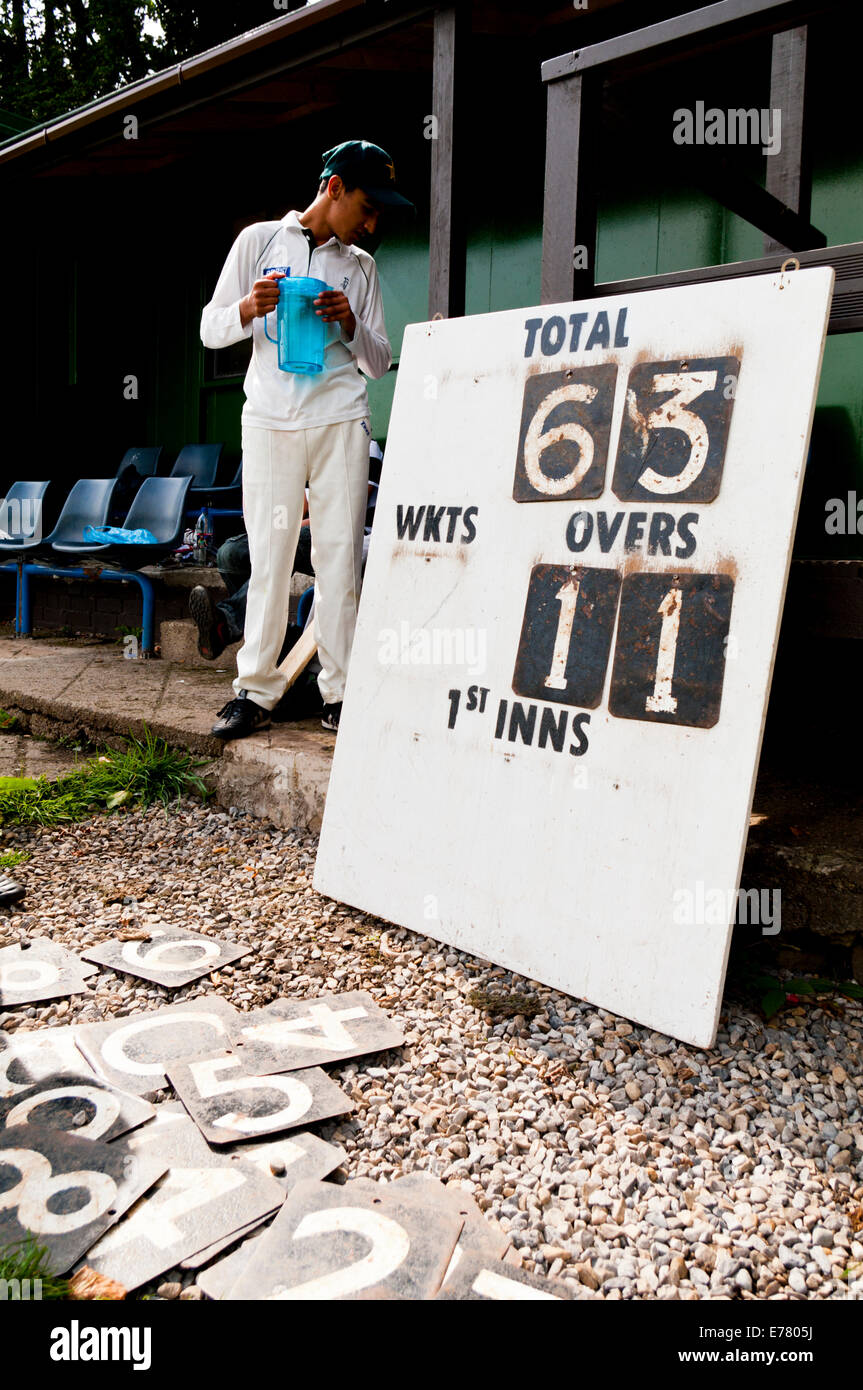 Tableau de bord de Cricket lors d'un match de cricket Banque D'Images