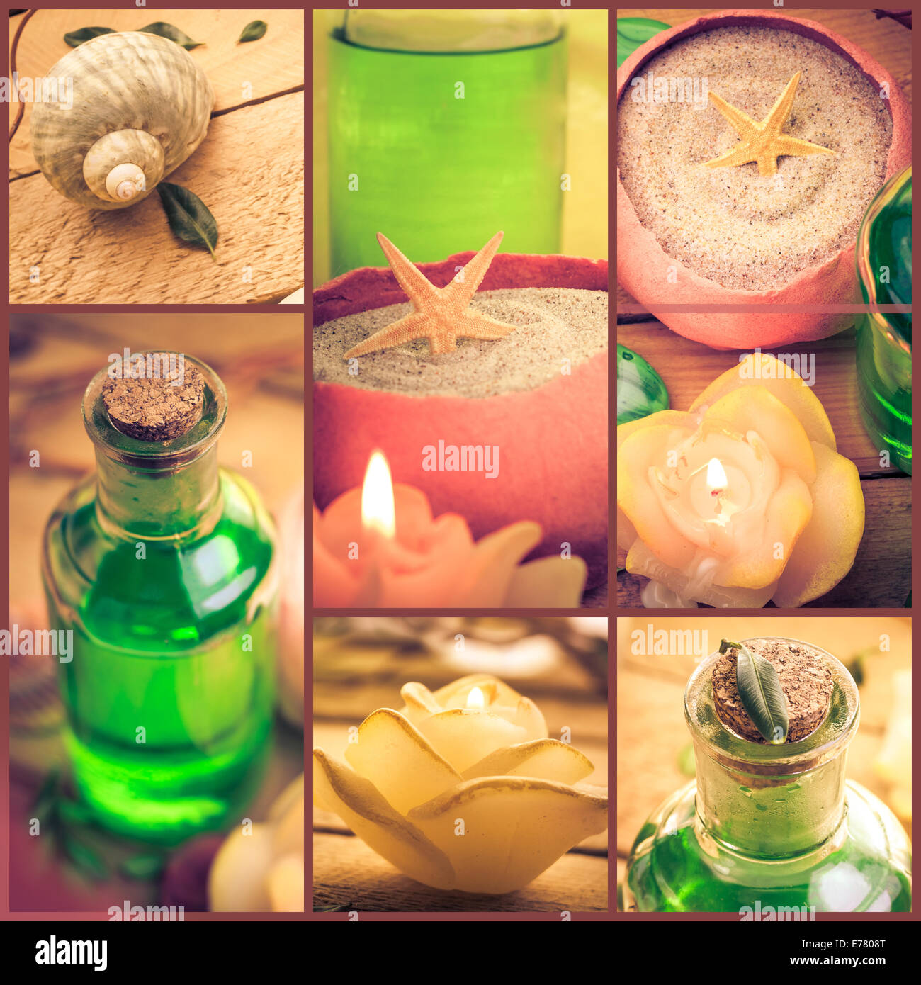 Collage de bien-être avec l'eau florale et sels de bain - série spa collage Banque D'Images