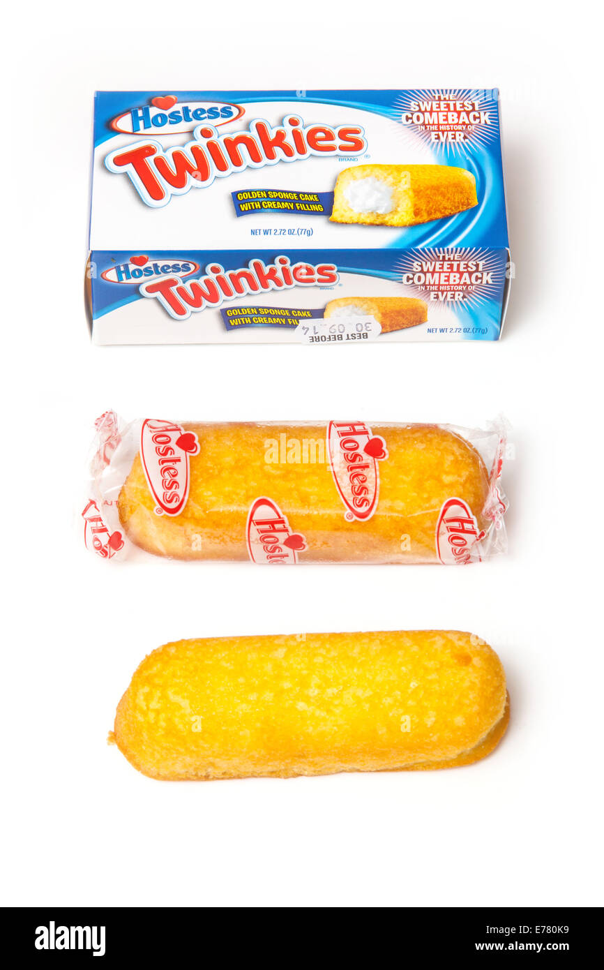 Twinkies American cream rempli de gâteaux éponge, isolated on a white background studio. Banque D'Images