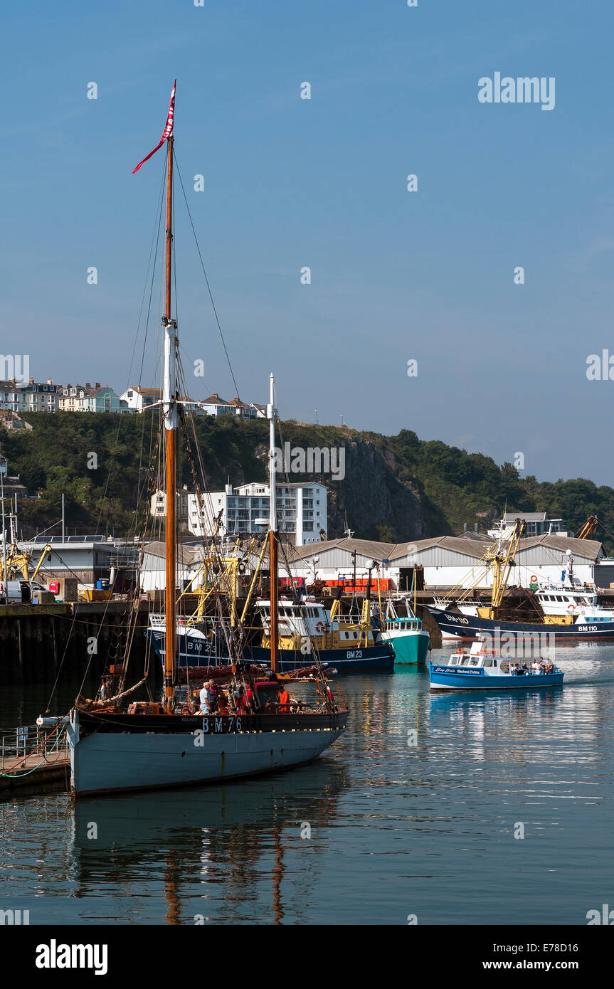 BM 76 et Brixham flotte de pêche dans le port de Brixham Brixham, flotte de pêche en bateau,port, brise-lames, Brixham, littoral, Devon, fra Banque D'Images