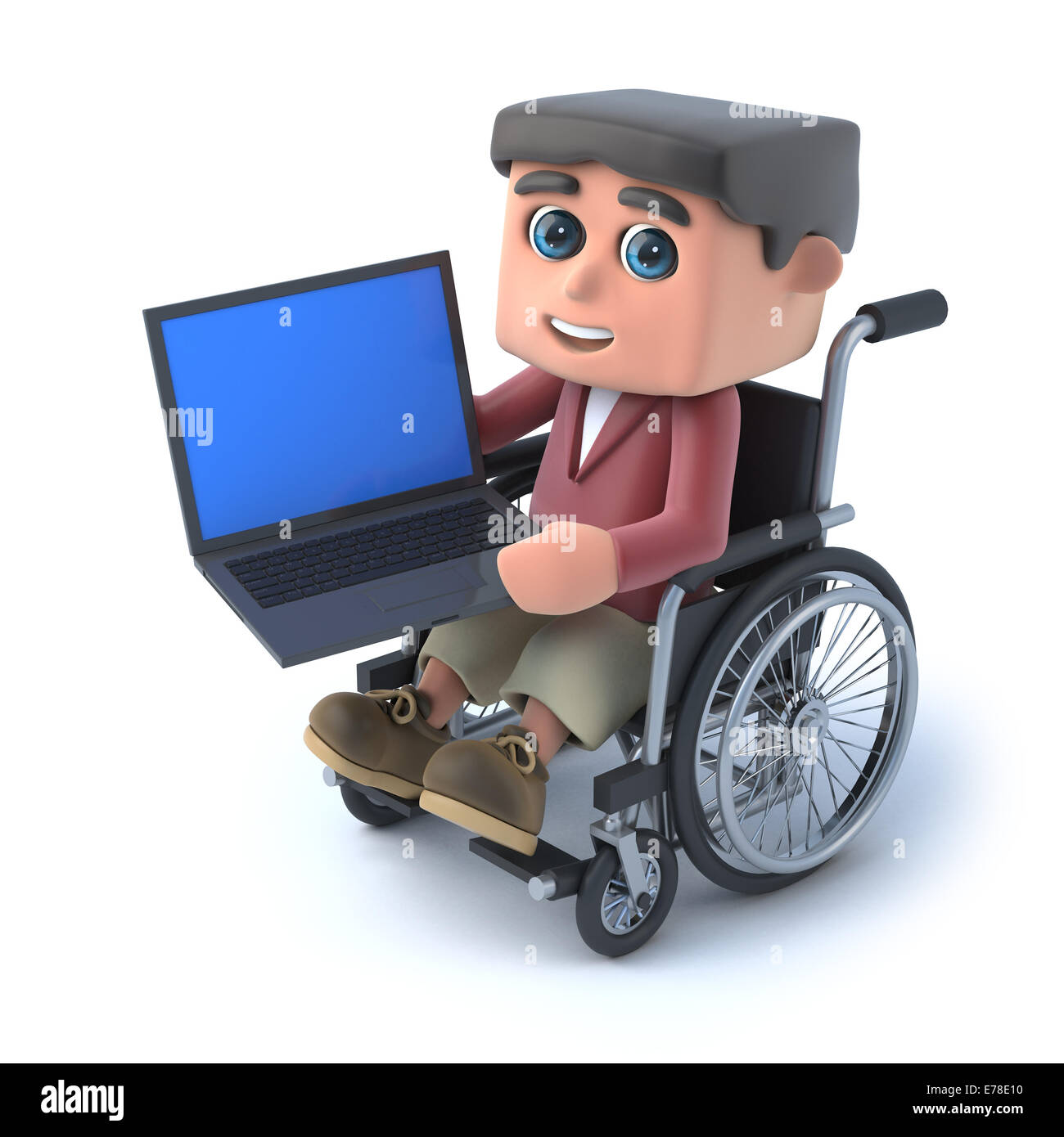 3D render d'un enfant dans un fauteuil roulant la tenue d'un pc portable Banque D'Images