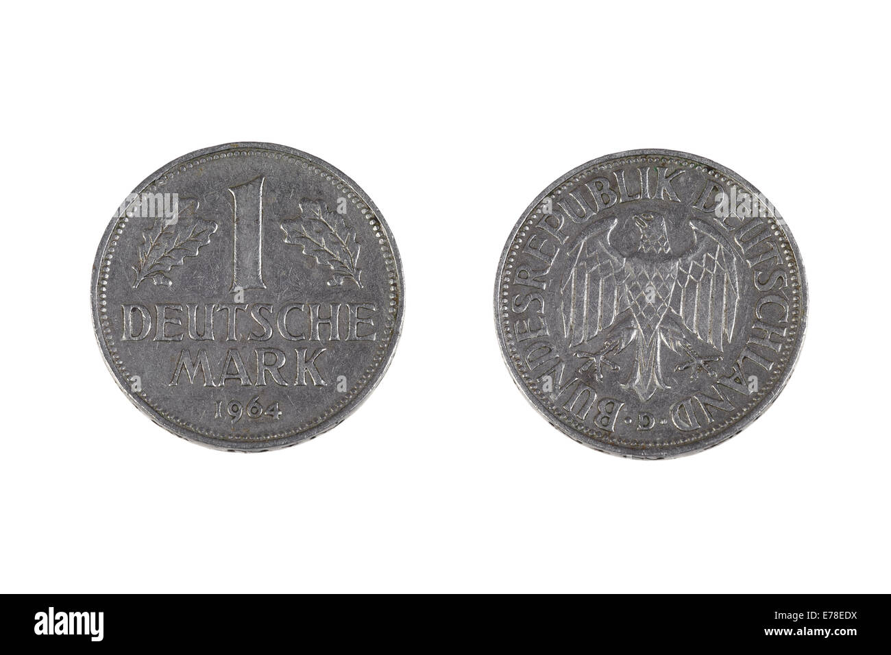 Old weathered marque un coin d'Allemagne. Obsolètes. Les deux côtés isolé sur fond blanc Banque D'Images