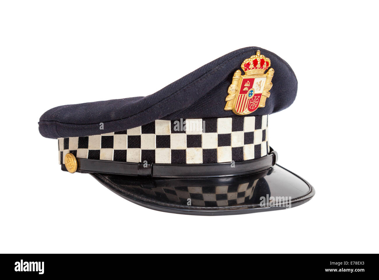 Casquette de la police espagnole sur un fond blanc Banque D'Images