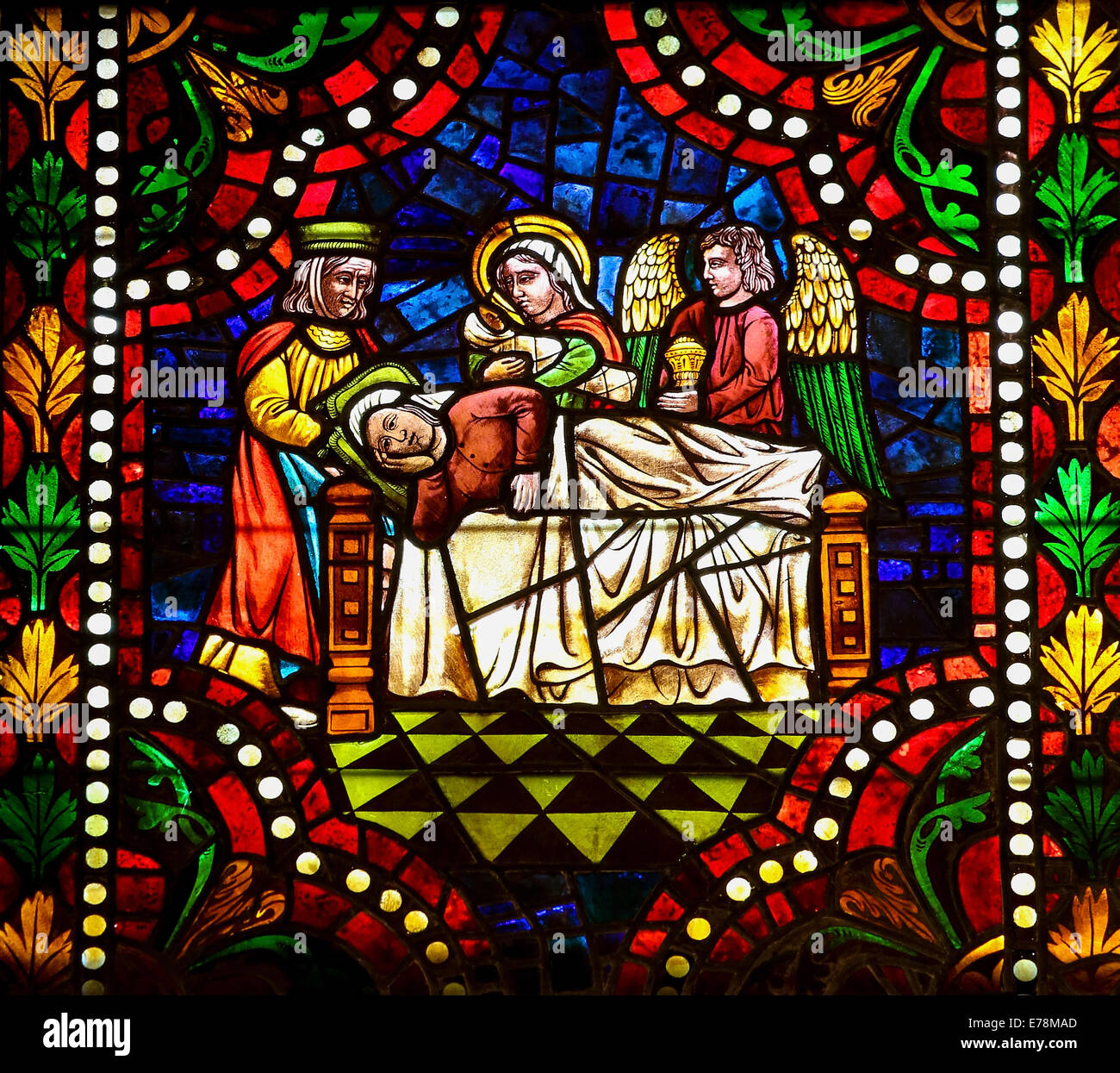 Vitrail dans la cathédrale de León, Castille et Leon, Espagne. Banque D'Images