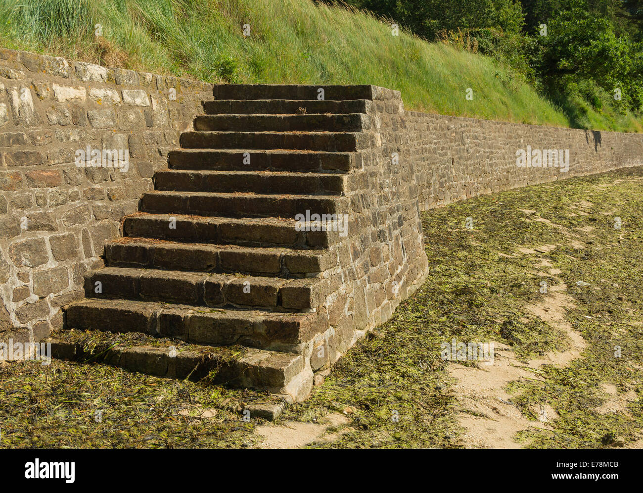 Escalier de pierre de la plage, l'île aux Moines, Morbihan, France. Banque D'Images
