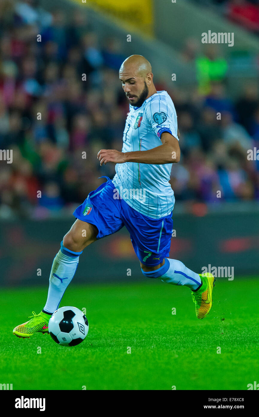 Oslo, Norvège. 9 Septembre, 2014. L'UEFA Euro 2016 Groupe admissible H Norvège, contre l'Italie. Simone Zaza de l'Italie en action pendant le match international entre la Norvège et l'Italie, à l'Ullevaal Stadion d'Oslo, Norway : Action Plus Sport Images/Alamy Live News Banque D'Images