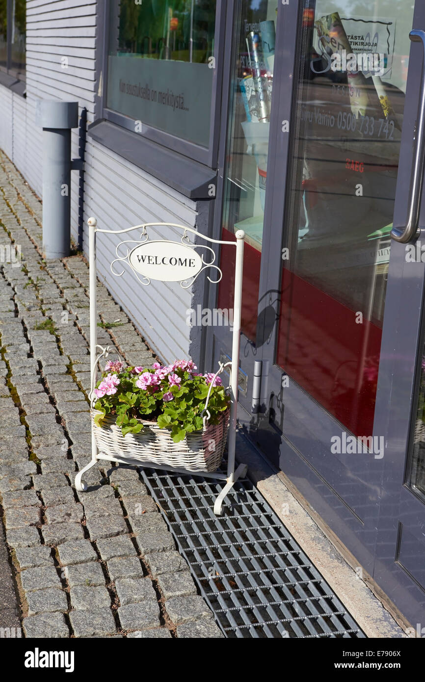 Panneau de bienvenue à l'Europe, la Finlande porte boutique Banque D'Images